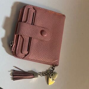 Pink Textured Wallet with Tassel and Heart Charm